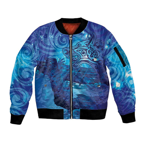 Kuri New Zealand Matariki Sleeve Zip Bomber Jacket Aotearoa Dog Waka Maori New Year Galaxy Vibes