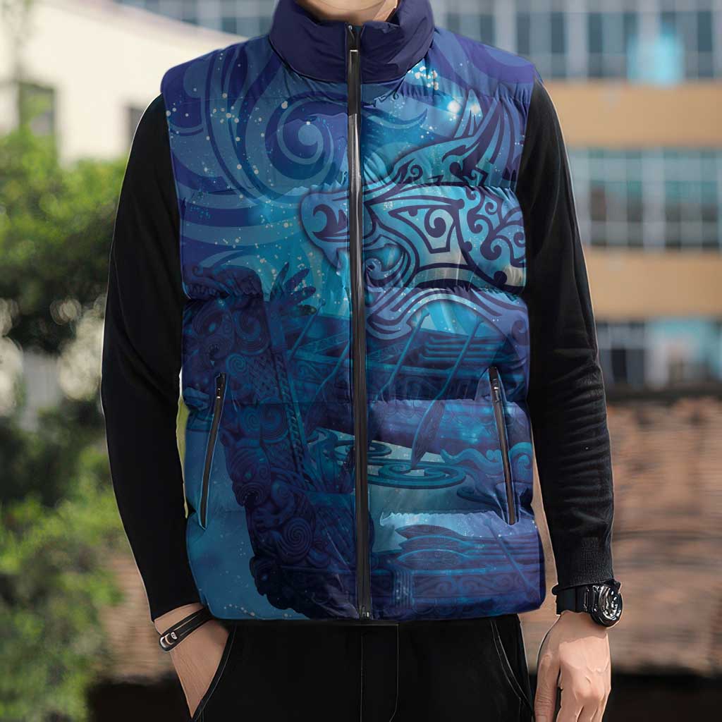 Kuri New Zealand Matariki Sleeveless Puffer Jacket Aotearoa Dog Waka Maori New Year Galaxy Vibes