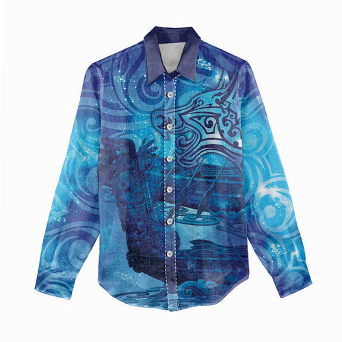 Kuri New Zealand Matariki Women Casual Shirt Aotearoa Dog Waka Maori New Year Galaxy Vibes