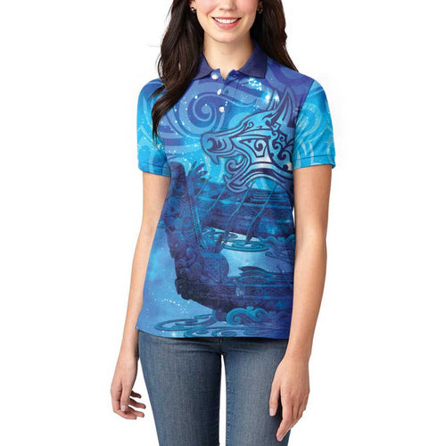 Kuri New Zealand Matariki Women Polo Shirt Aotearoa Dog Waka Maori New Year Galaxy Vibes