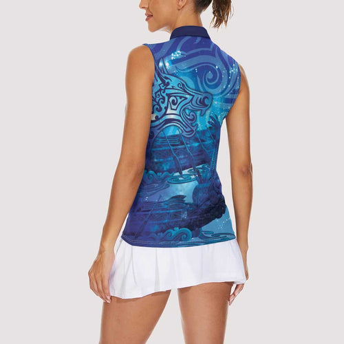 Kuri New Zealand Matariki Women Sleeveless Polo Shirt Aotearoa Dog Waka Maori New Year Galaxy Vibes