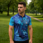 Kuri New Zealand Matariki Zipper Polo Shirt Aotearoa Dog Waka Maori New Year Galaxy Vibes