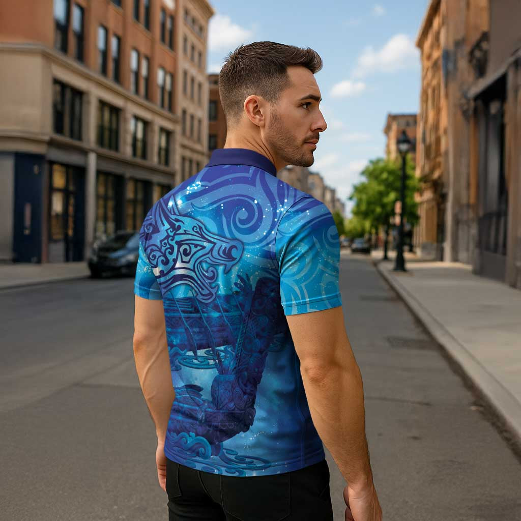 Kuri New Zealand Matariki Zipper Polo Shirt Aotearoa Dog Waka Maori New Year Galaxy Vibes