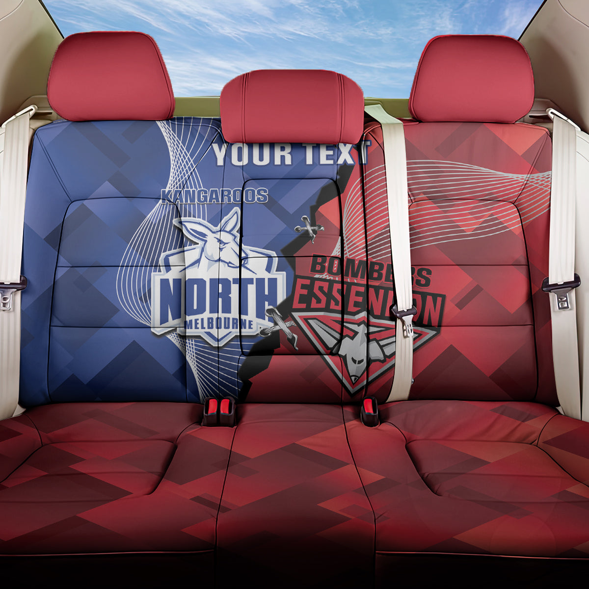 Personalised Kangaroos And Bombers Football Back Car Seat Cover Sporty Version