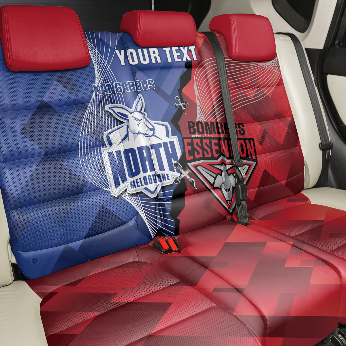 Personalised Kangaroos And Bombers Football Back Car Seat Cover Sporty Version