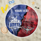 Personalised Kangaroos And Bombers Football Beach Blanket Sporty Version