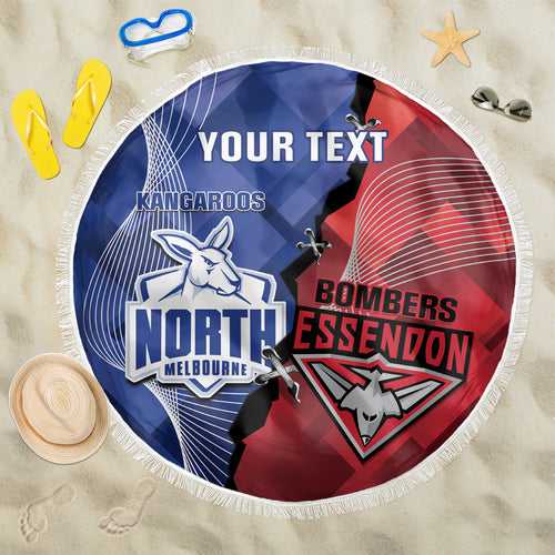 Personalised Kangaroos And Bombers Football Beach Blanket Sporty Version