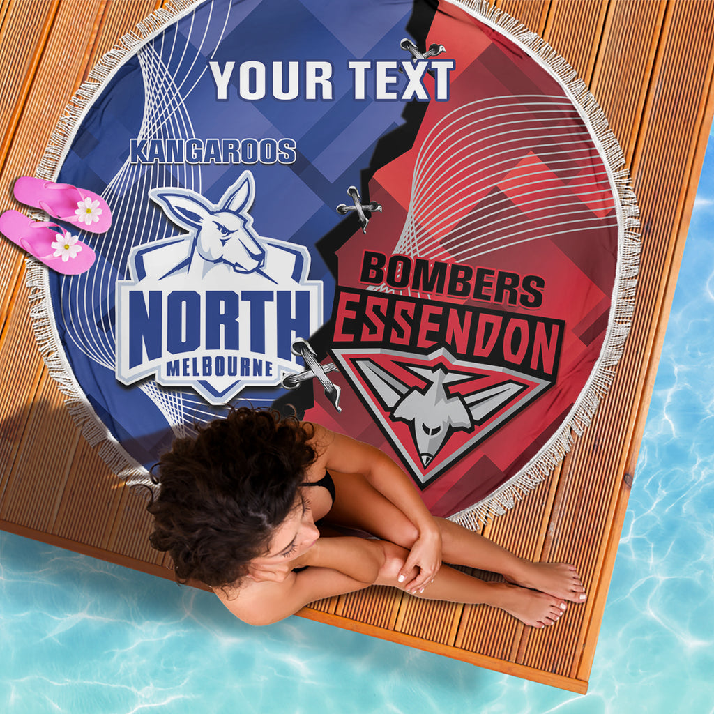 Personalised Kangaroos And Bombers Football Beach Blanket Sporty Version