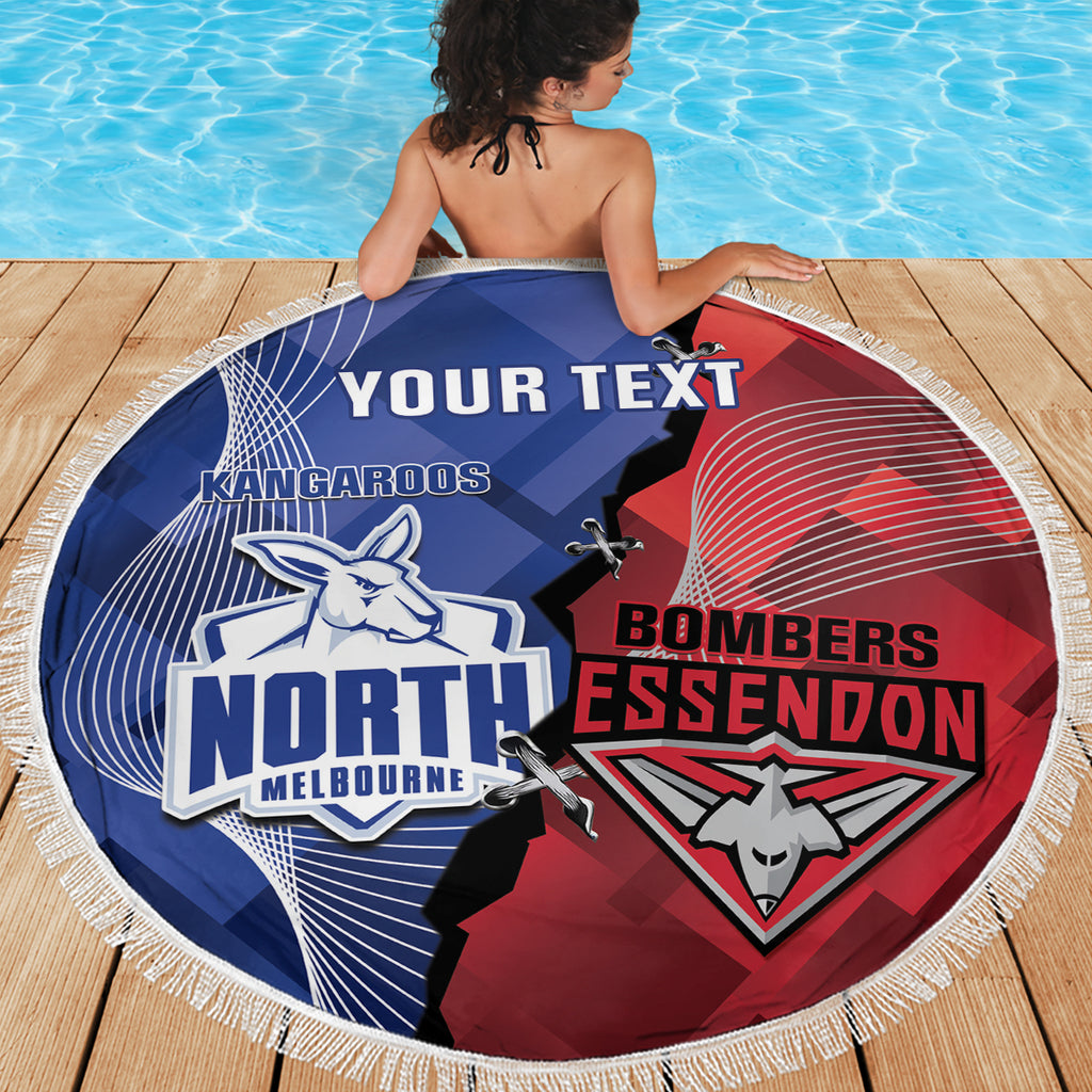 Personalised Kangaroos And Bombers Football Beach Blanket Sporty Version