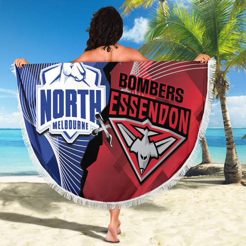 Personalised Kangaroos And Bombers Football Beach Blanket Sporty Version