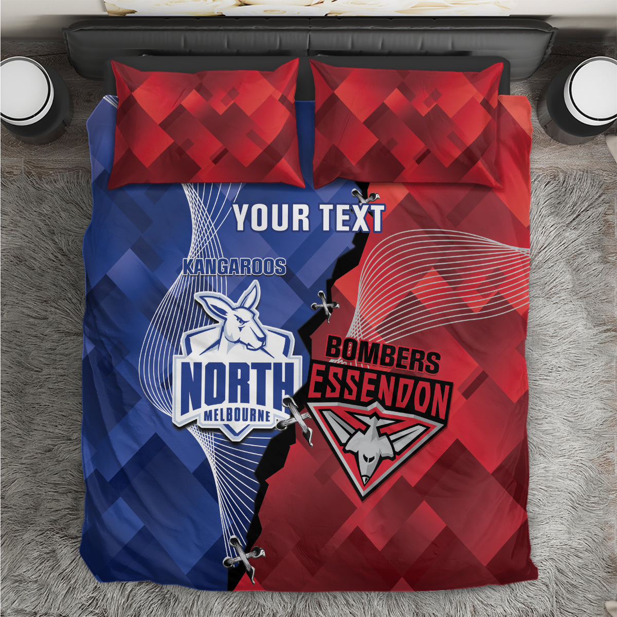 Personalised Kangaroos And Bombers Football Bedding Set Sporty Version