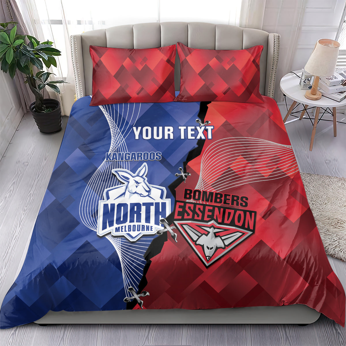 Personalised Kangaroos And Bombers Football Bedding Set Sporty Version