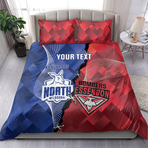 Personalised Kangaroos And Bombers Football Bedding Set Sporty Version
