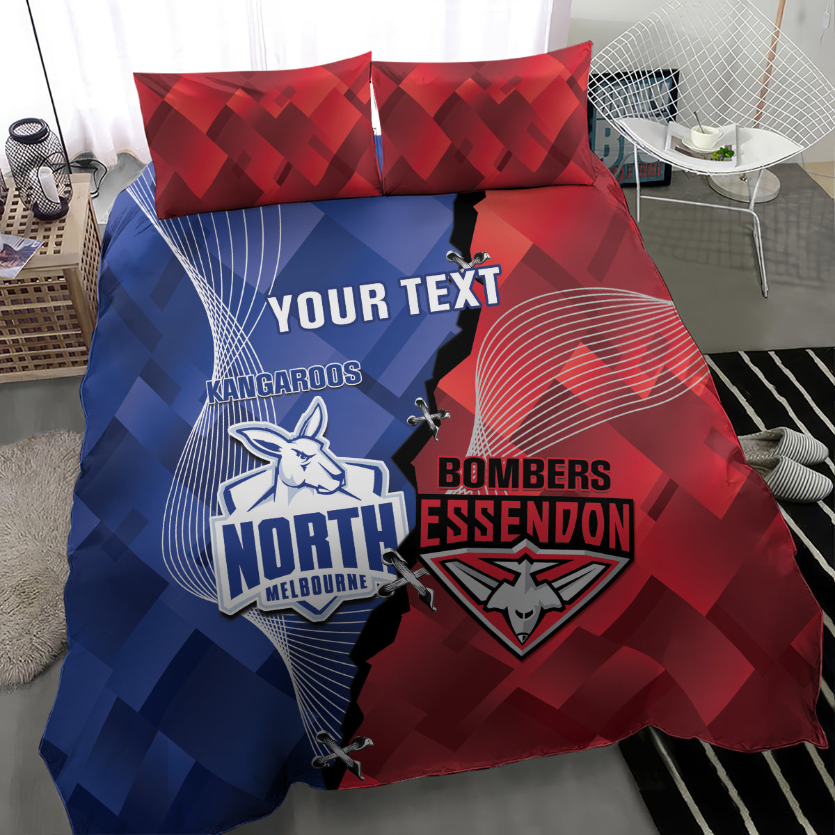 Personalised Kangaroos And Bombers Football Bedding Set Sporty Version