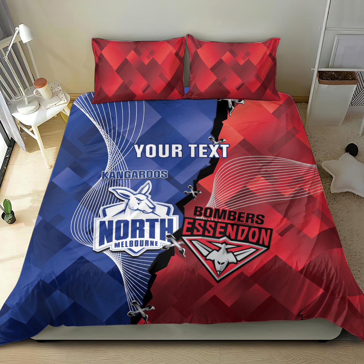 Personalised Kangaroos And Bombers Football Bedding Set Sporty Version