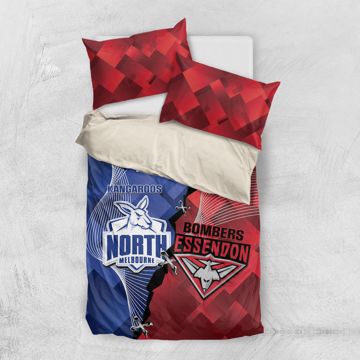 Personalised Kangaroos And Bombers Football Bedding Set Sporty Version