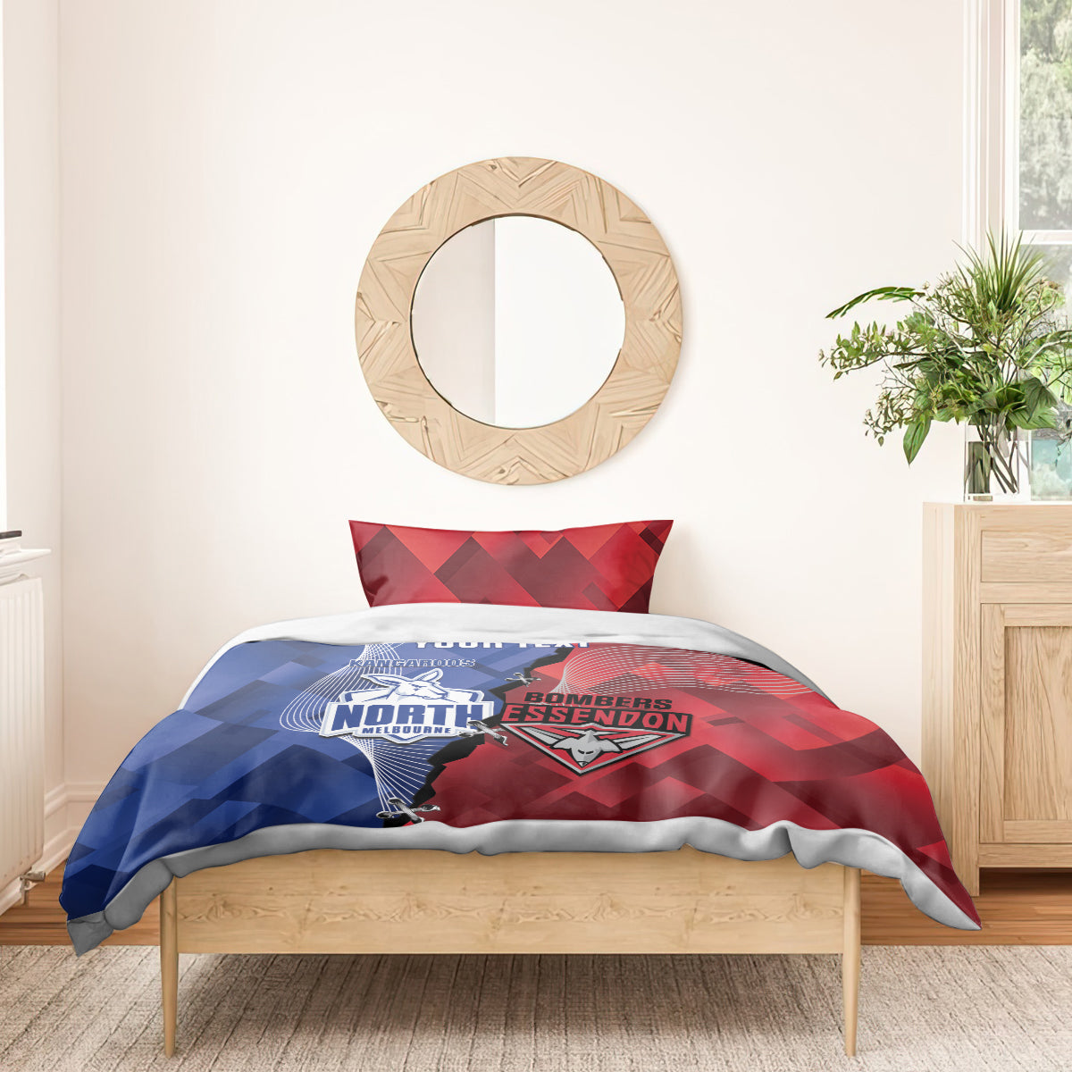 Personalised Kangaroos And Bombers Football Bedding Set Sporty Version