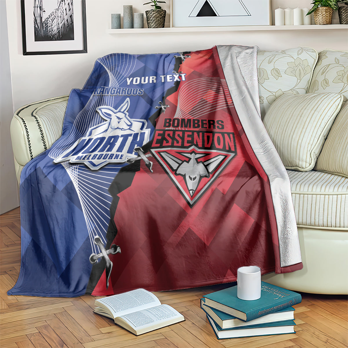 Personalised Kangaroos And Bombers Football Blanket Sporty Version