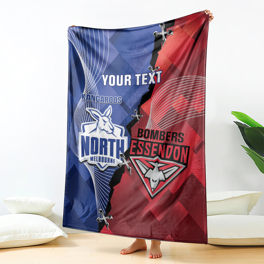 Personalised Kangaroos And Bombers Football Blanket Sporty Version