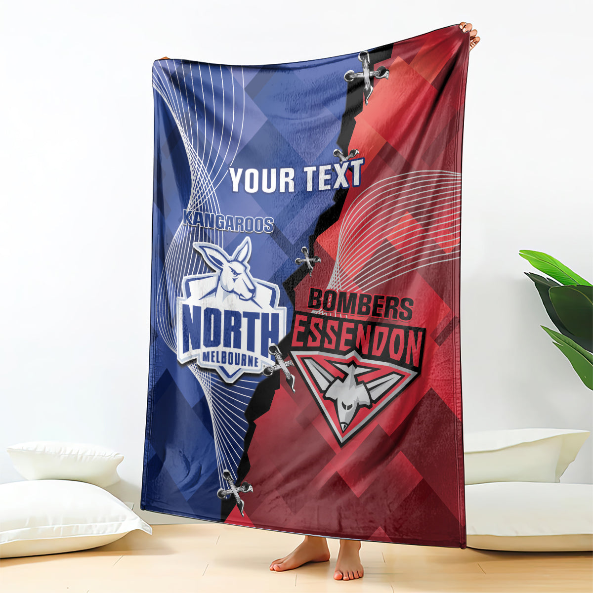 Personalised Kangaroos And Bombers Football Blanket Sporty Version