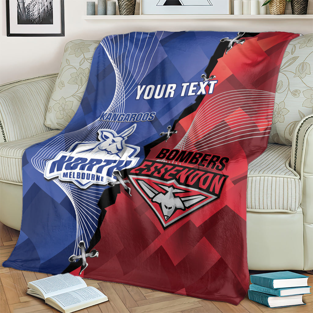Personalised Kangaroos And Bombers Football Blanket Sporty Version
