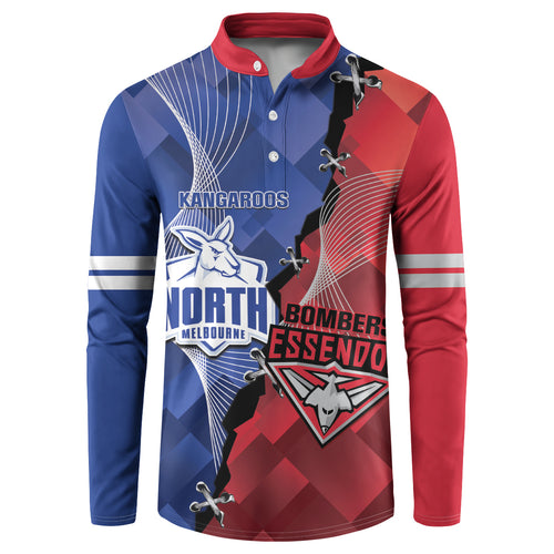 Personalised Kangaroos And Bombers Football Button Sweatshirt Sporty Version