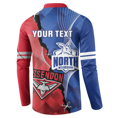 Personalised Kangaroos And Bombers Football Button Sweatshirt Sporty Version