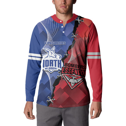 Personalised Kangaroos And Bombers Football Button Sweatshirt Sporty Version