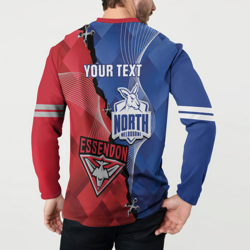 Personalised Kangaroos And Bombers Football Button Sweatshirt Sporty Version