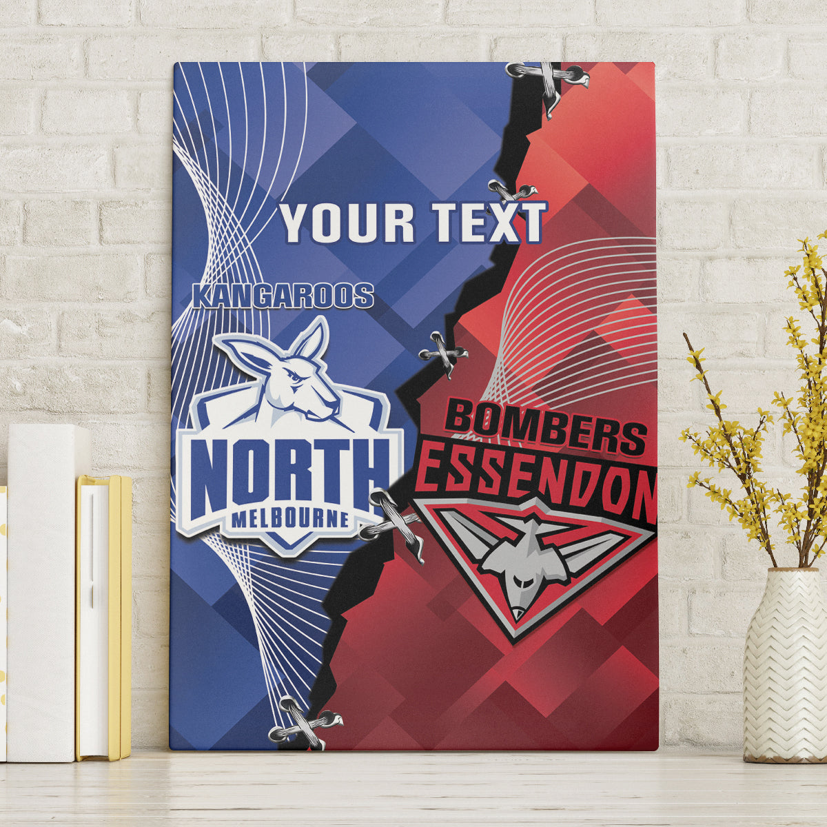 Personalised Kangaroos And Bombers Football Canvas Wall Art Sporty Version