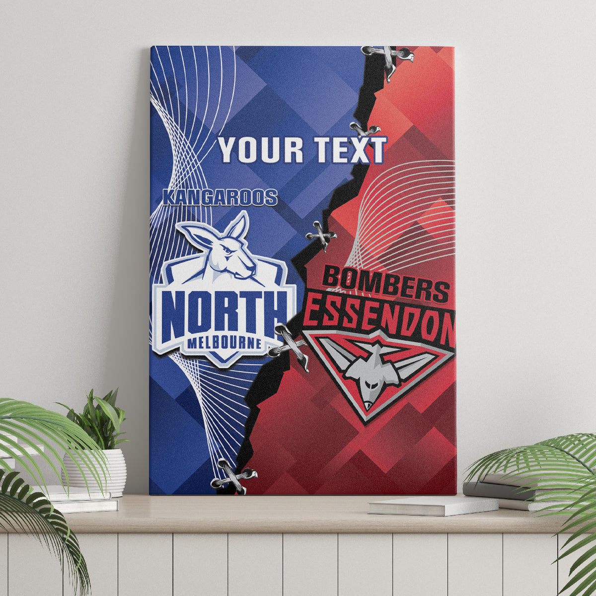 Personalised Kangaroos And Bombers Football Canvas Wall Art Sporty Version