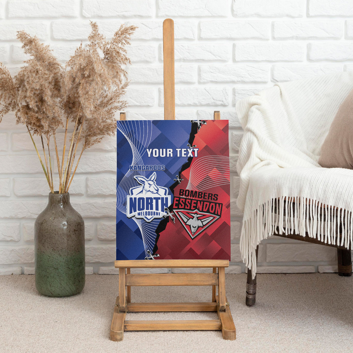 Personalised Kangaroos And Bombers Football Canvas Wall Art Sporty Version