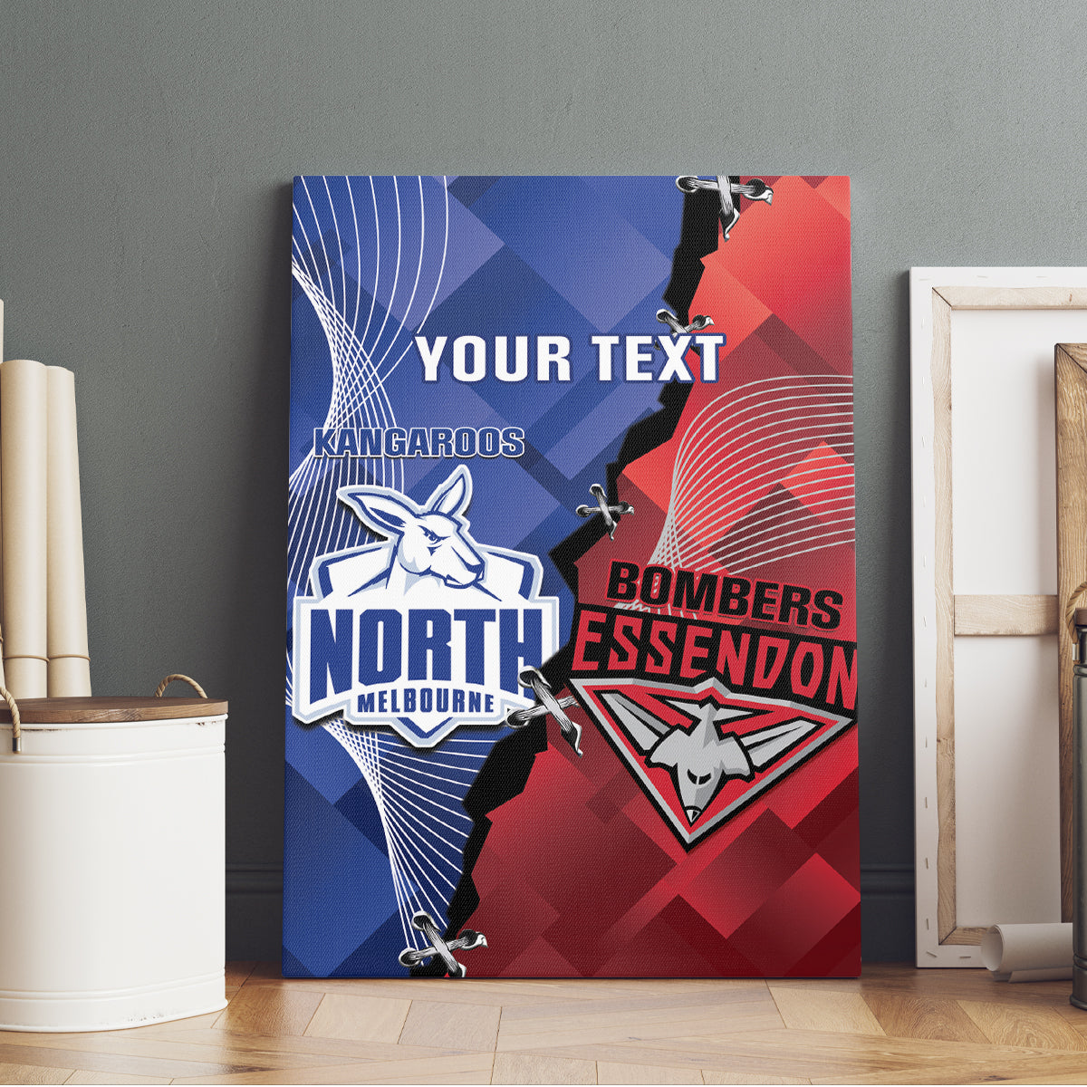 Personalised Kangaroos And Bombers Football Canvas Wall Art Sporty Version