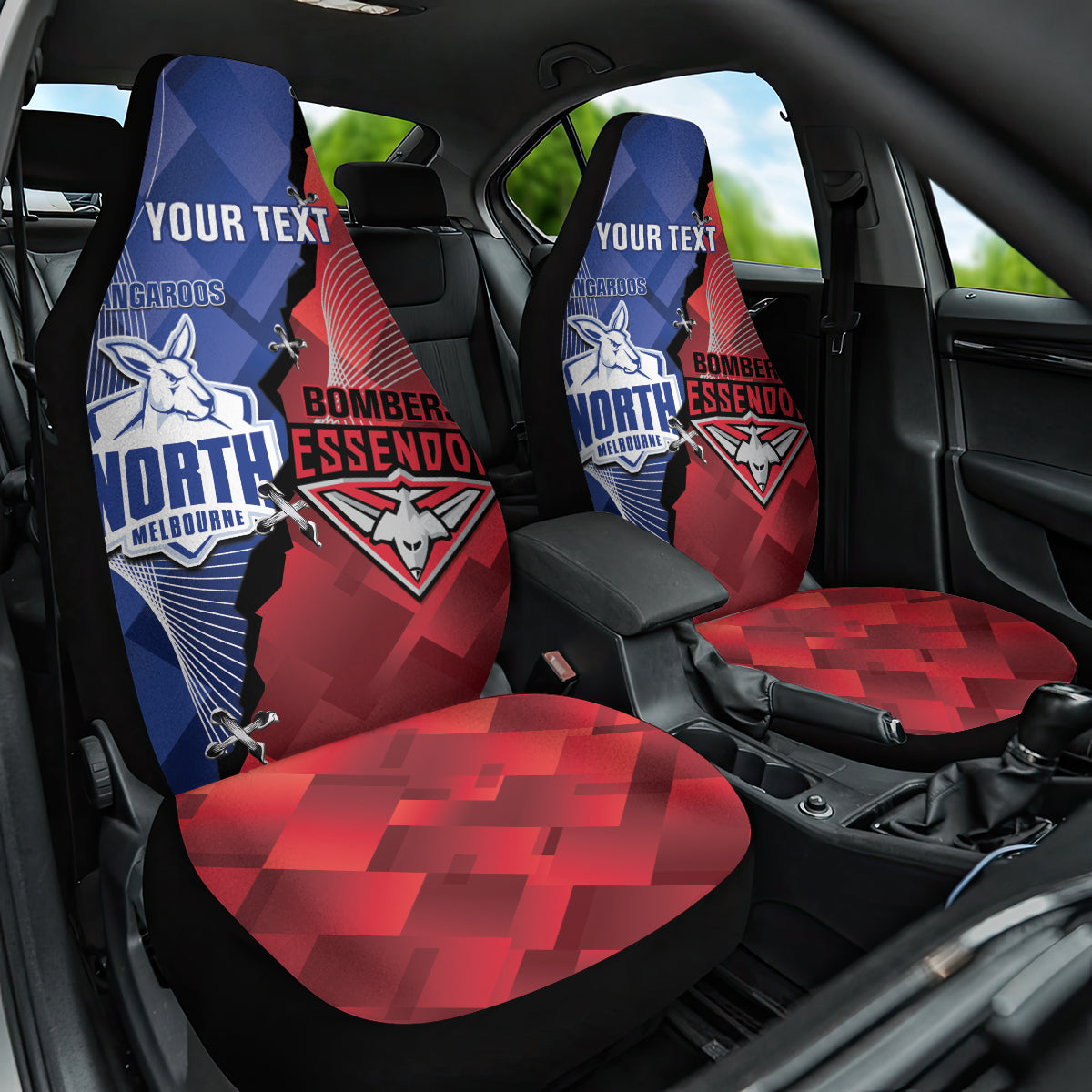 Personalised Kangaroos And Bombers Football Car Seat Cover Sporty Version