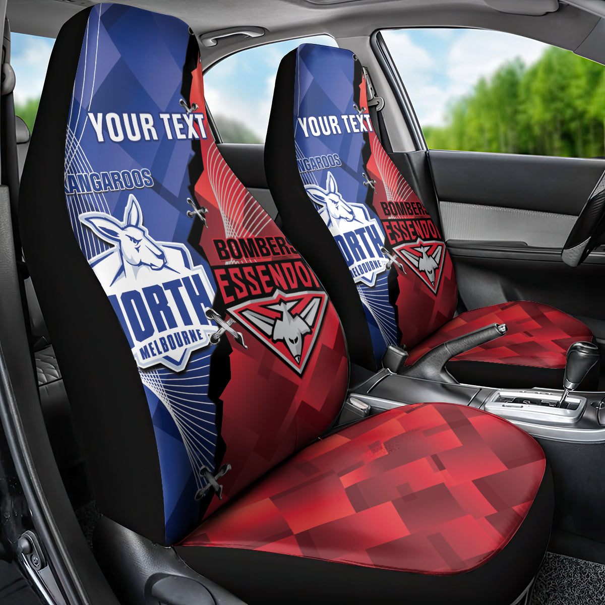 Personalised Kangaroos And Bombers Football Car Seat Cover Sporty Version