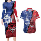 Personalised Kangaroos And Bombers Football Couples Matching Long Sleeve Bodycon Dress and Hawaiian Shirt Sporty Version