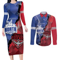 Personalised Kangaroos And Bombers Football Couples Matching Long Sleeve Bodycon Dress and Long Sleeve Button Shirt Sporty Version