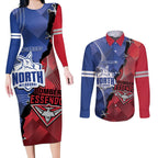Personalised Kangaroos And Bombers Football Couples Matching Long Sleeve Bodycon Dress and Long Sleeve Button Shirt Sporty Version
