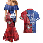 Personalised Kangaroos And Bombers Football Couples Matching Mermaid Dress and Hawaiian Shirt Sporty Version