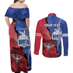 Personalised Kangaroos And Bombers Football Couples Matching Off Shoulder Maxi Dress and Long Sleeve Button Shirt Sporty Version