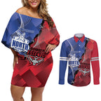 Personalised Kangaroos And Bombers Football Couples Matching Off Shoulder Short Dress and Long Sleeve Button Shirt Sporty Version