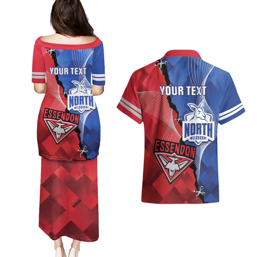 Personalised Kangaroos And Bombers Football Couples Matching Puletasi and Hawaiian Shirt Sporty Version