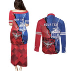 Personalised Kangaroos And Bombers Football Couples Matching Puletasi and Long Sleeve Button Shirt Sporty Version