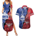 Personalised Kangaroos And Bombers Football Couples Matching Summer Maxi Dress and Hawaiian Shirt Sporty Version