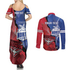 Personalised Kangaroos And Bombers Football Couples Matching Summer Maxi Dress and Long Sleeve Button Shirt Sporty Version