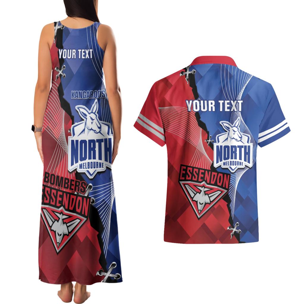 Personalised Kangaroos And Bombers Football Couples Matching Tank Maxi Dress and Hawaiian Shirt Sporty Version