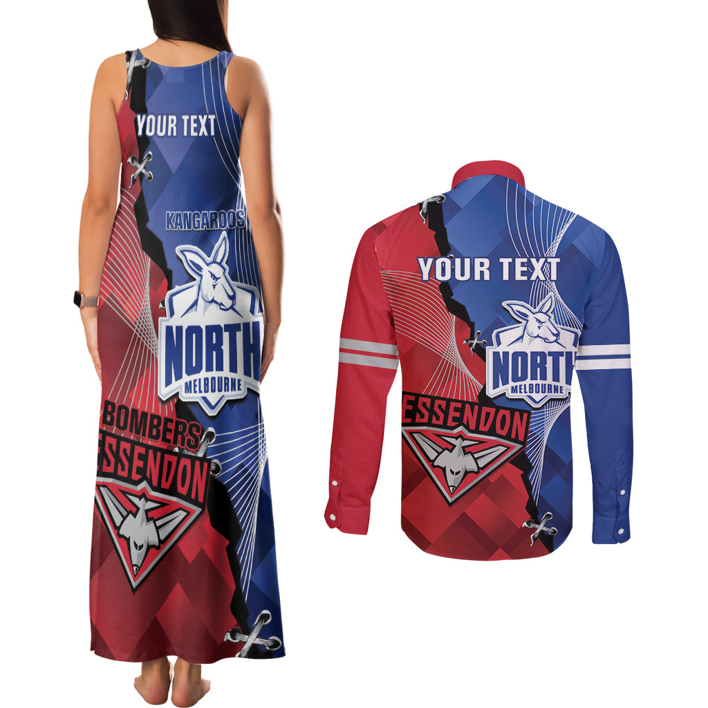 Personalised Kangaroos And Bombers Football Couples Matching Tank Maxi Dress and Long Sleeve Button Shirt Sporty Version