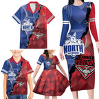 Personalised Kangaroos And Bombers Football Family Matching Long Sleeve Bodycon Dress and Hawaiian Shirt Sporty Version