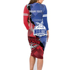 Personalised Kangaroos And Bombers Football Family Matching Long Sleeve Bodycon Dress and Hawaiian Shirt Sporty Version