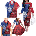 Personalised Kangaroos And Bombers Football Family Matching Off The Shoulder Long Sleeve Dress and Hawaiian Shirt Sporty Version